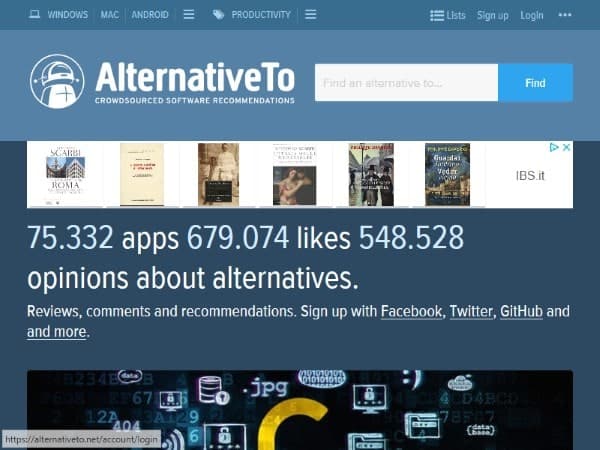 Trovare un programma alternativo ad uno noto con AlternativeTo