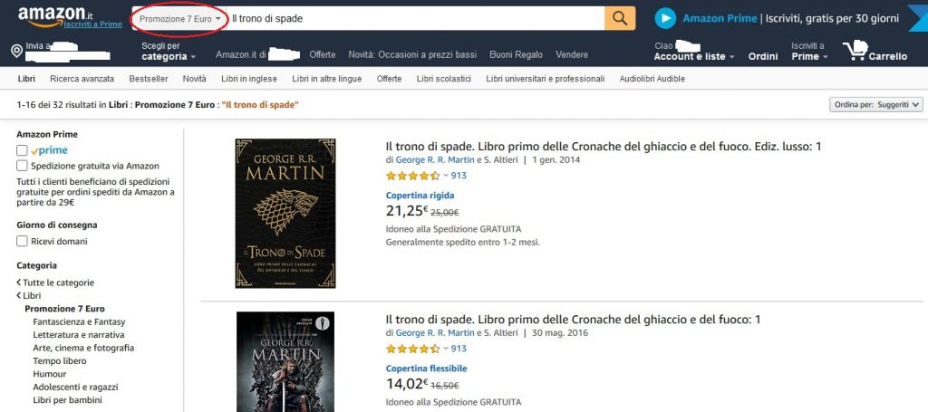 Ricerca libro in promozione per buono Amazon da 7€