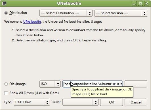 Interfaccia grafica UNetbootin